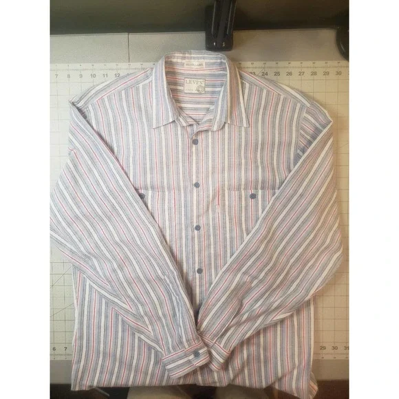 Vintage Levis Shirt Mens Large Silver Label Button Up 80s Preppy Classic - Picture 1 of 6